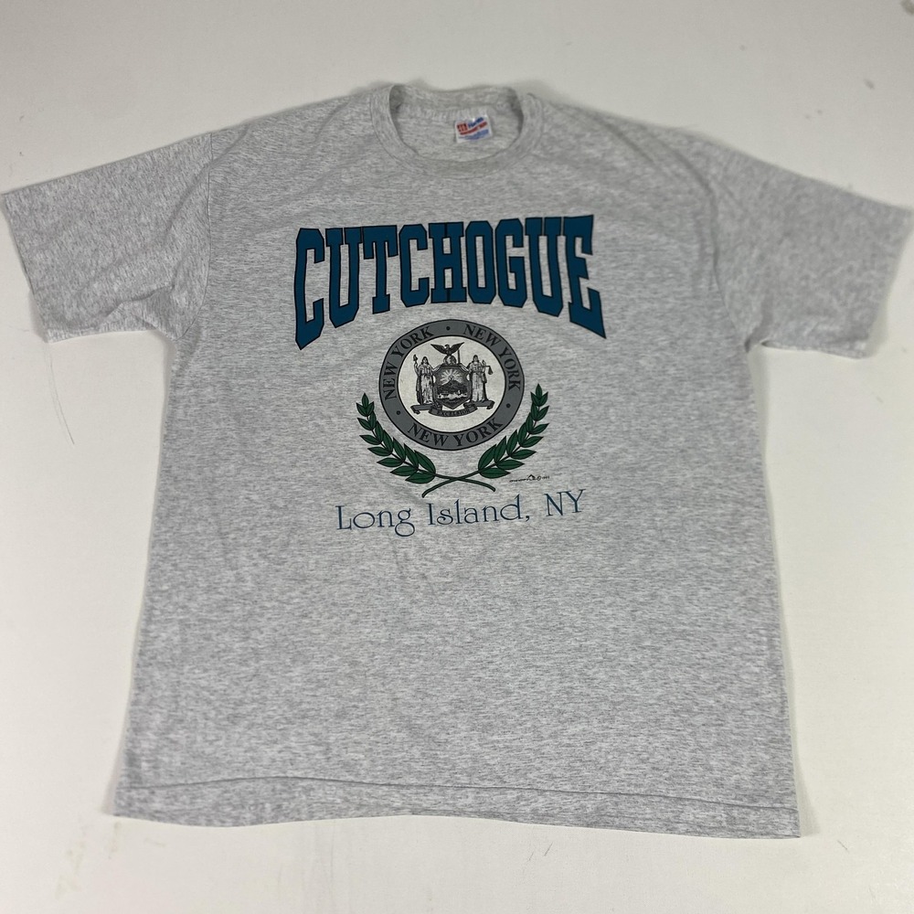 Vintage Cutchogue Long Island Shirt Mens XL Gray Hanes New York Graphic Tee 90s